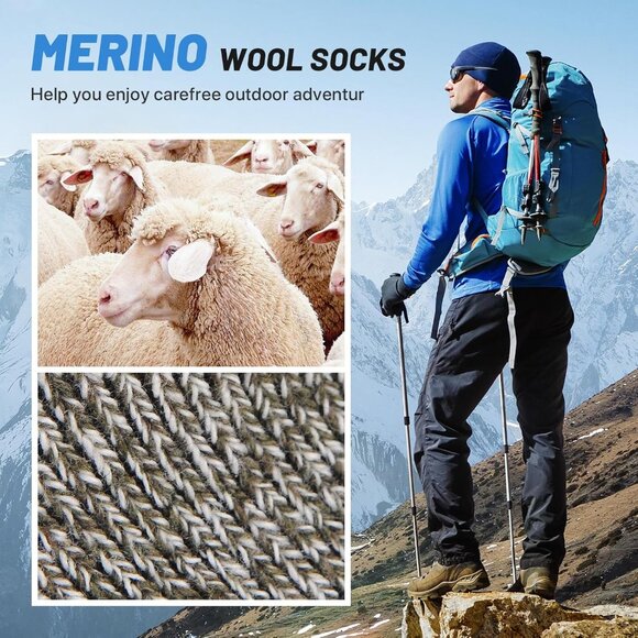5 Pairs Merino Wool Socks for Men, Super Thick Hiking Thermal Socks for Cold Wea - Picture 2 of 6